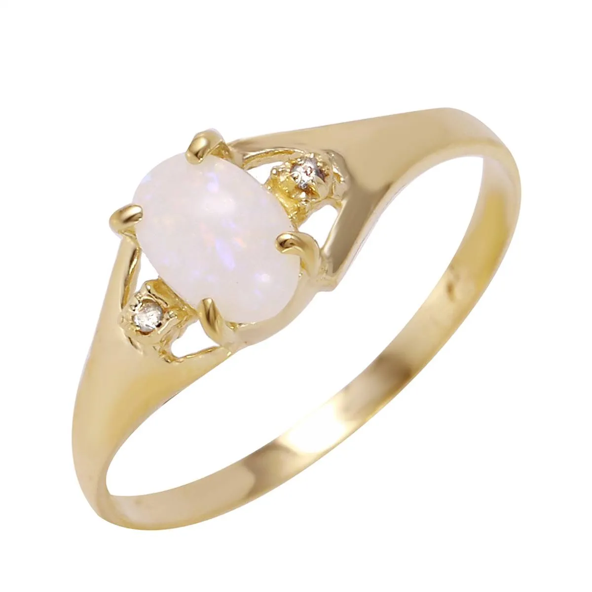 0.46 Carat 14K Solid Yellow Gold Rings Natural Diamond Opal