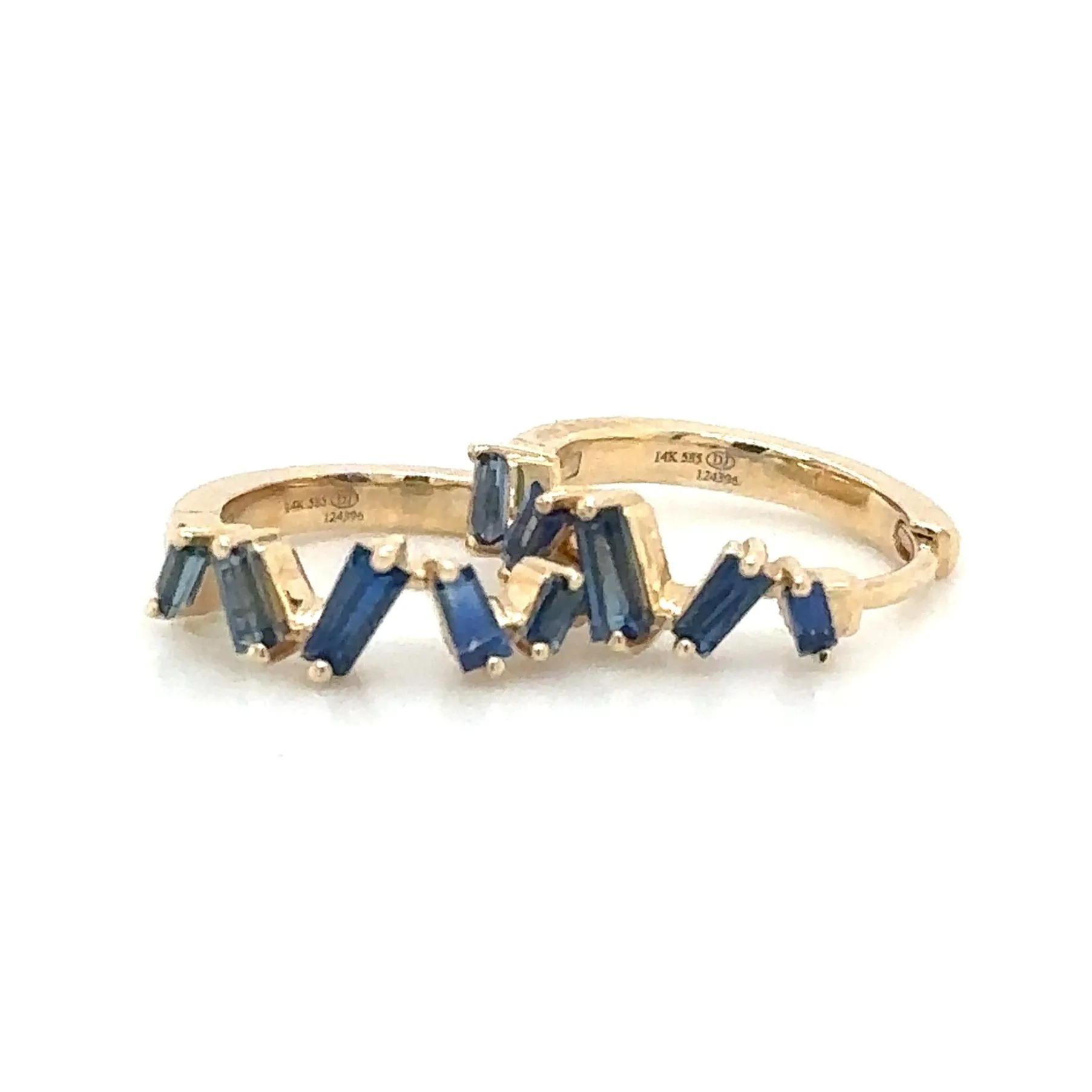 0.50ct tw Blue Sapphire Baguette-cut Huggie Earrings