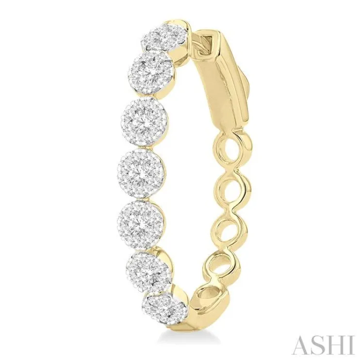 1 Ctw Round Cut Lovebright Diamond Hoop Earrings in 14K Yellow and White Gold