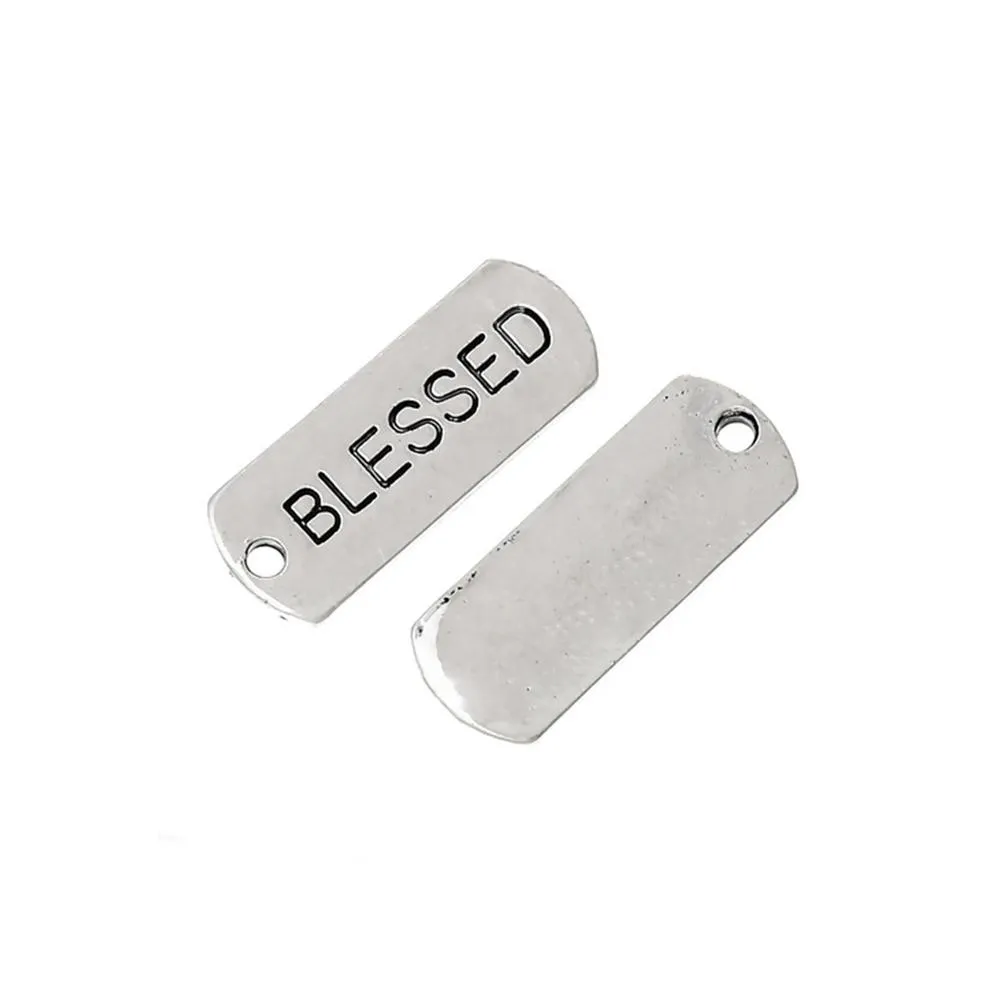 10 Pcs Tibetan Silver BLESSED 21mm x 8mm Charms Pendants, Lead & Nickel Free Metal Charms Pendants Beads