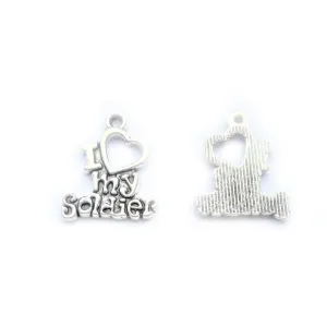 10 Pcs Tibetan Silver I Love My Soldier Army 19mm x 17mm Charms Pendants