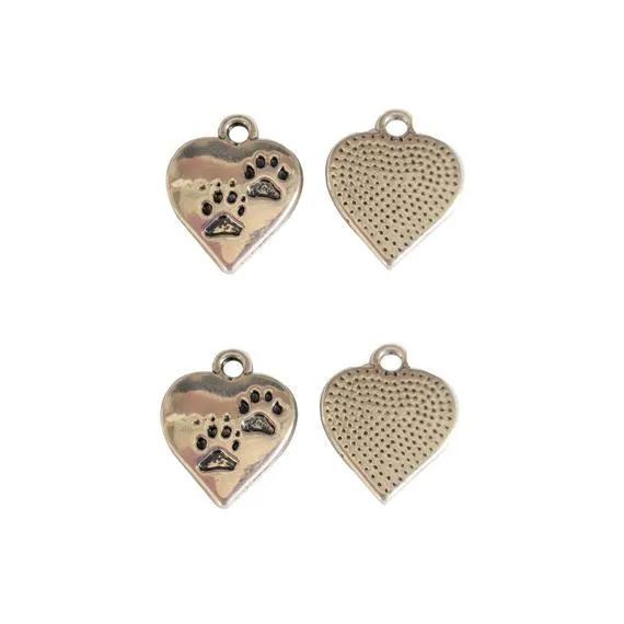 10 Pcs Tibetan Silver Paw Print Heart Cat Dog Animal 18X14mm Charms Pendants