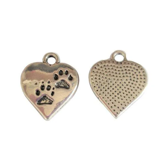 10 Pcs Tibetan Silver Paw Print Heart Cat Dog Animal 18X14mm Charms Pendants