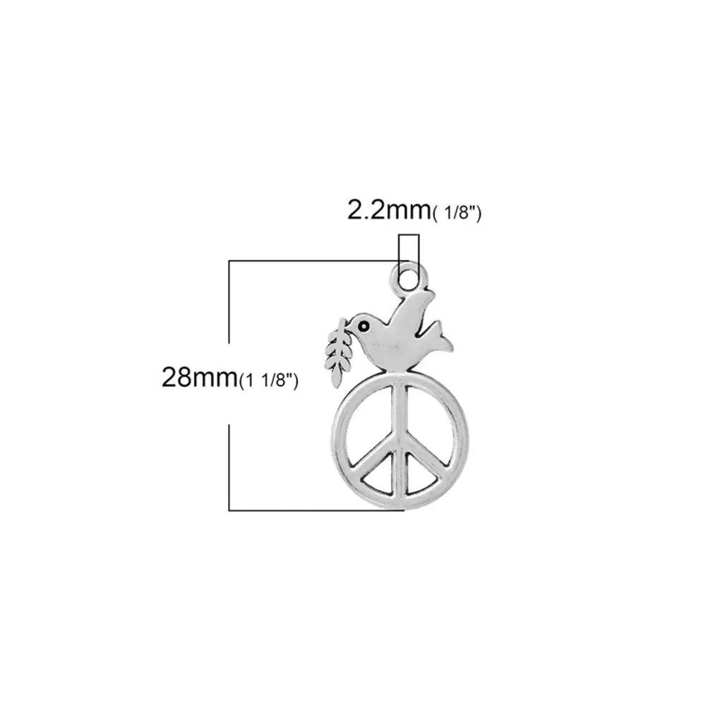 10 Pcs Tibetan Silver PIGEON PEACE SYMBOL CARVED 28mm x 17mm Charms Pendants, Lead & Nickel Free Metal Charms Pendants Beads