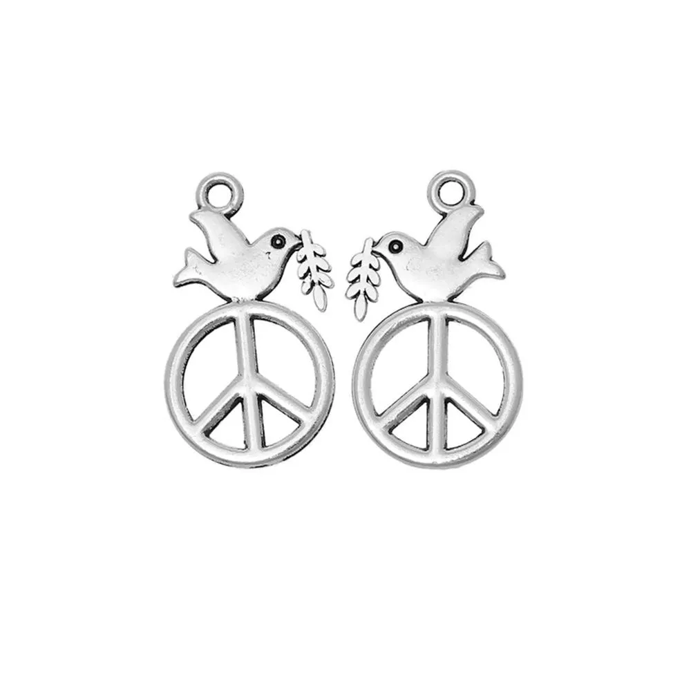 10 Pcs Tibetan Silver PIGEON PEACE SYMBOL CARVED 28mm x 17mm Charms Pendants, Lead & Nickel Free Metal Charms Pendants Beads