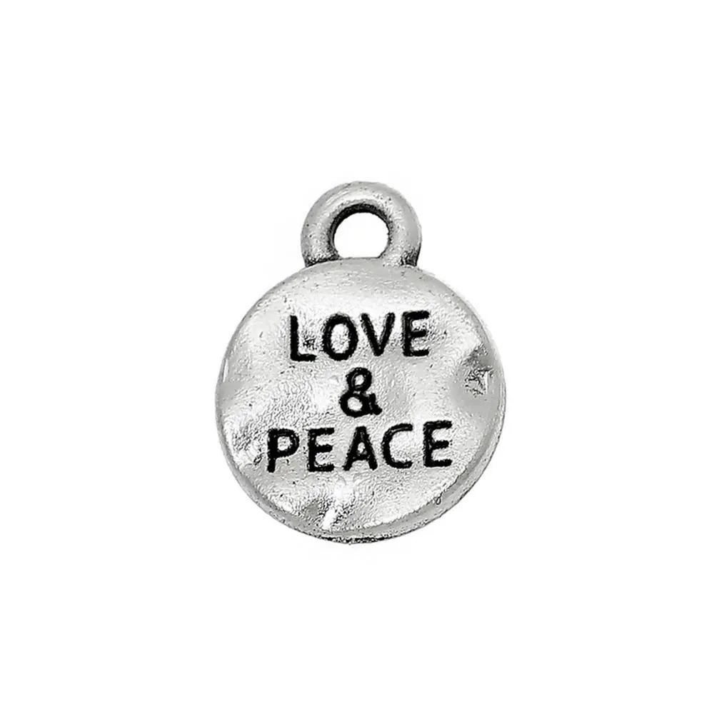 10 Pcs Tibetan Silver "LOVE & PEACE" CARVED DISC 13mm x 10mm Charms Pendants, Lead & Nickel Free Metal Charms Pendants Beads