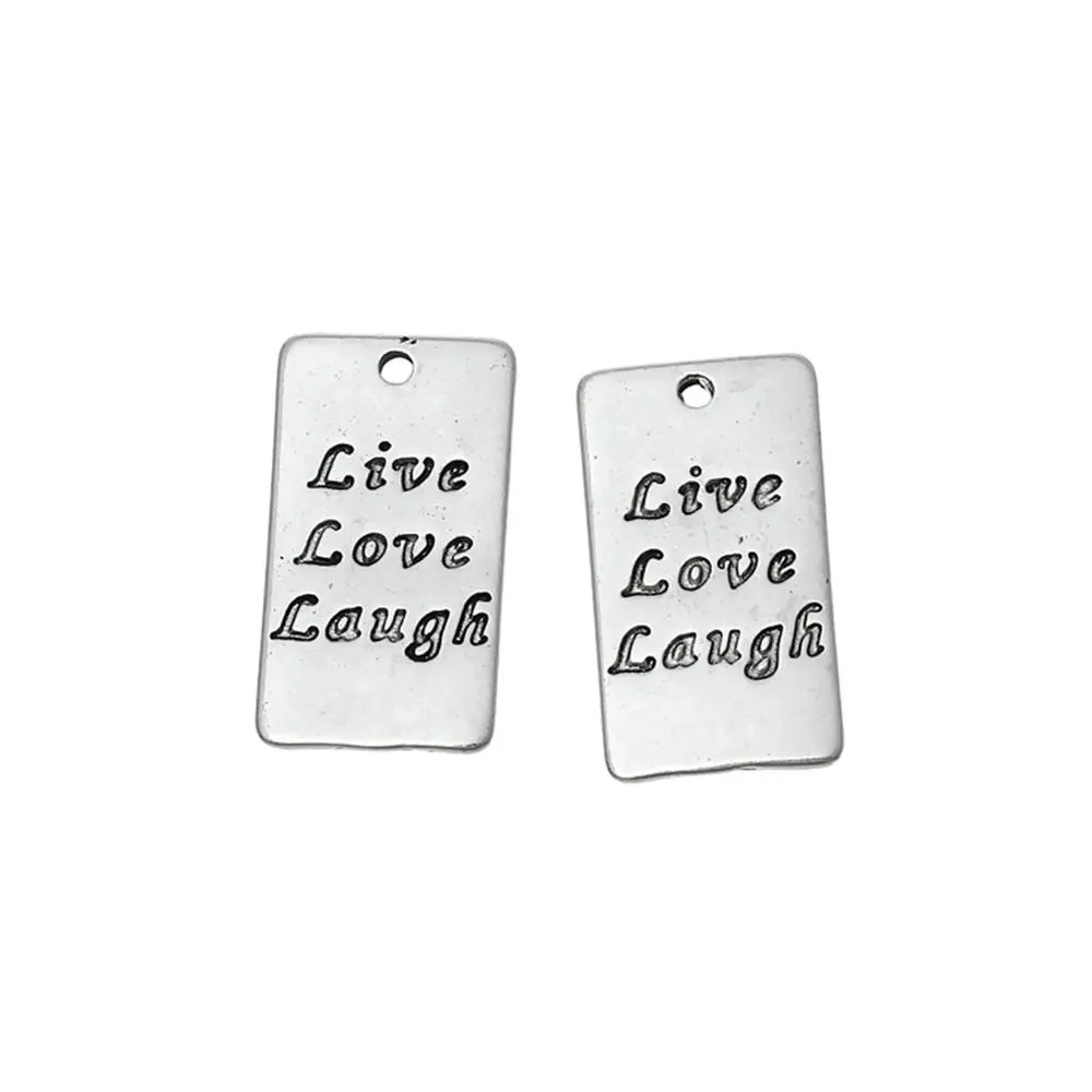 10 Pcs Tibetan Silver RECTANGLE "LIVE, LOVE & LAUGH" 22mm x 13mm Charms Pendants, Lead & Nickel Free Metal Charms Pendants Beads