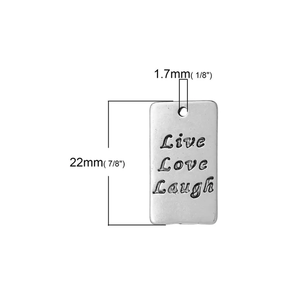 10 Pcs Tibetan Silver RECTANGLE "LIVE, LOVE & LAUGH" 22mm x 13mm Charms Pendants, Lead & Nickel Free Metal Charms Pendants Beads