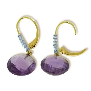 10.75 Carat 14K Solid Yellow Gold Leverback Earrings Diamond Amethyst