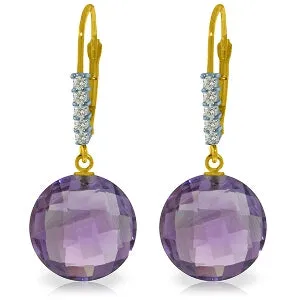 10.75 Carat 14K Solid Yellow Gold Leverback Earrings Diamond Amethyst