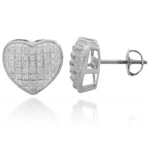 10K Solid White Gold Womens Diamond Heart Stud Earrings 0.25 Ctw