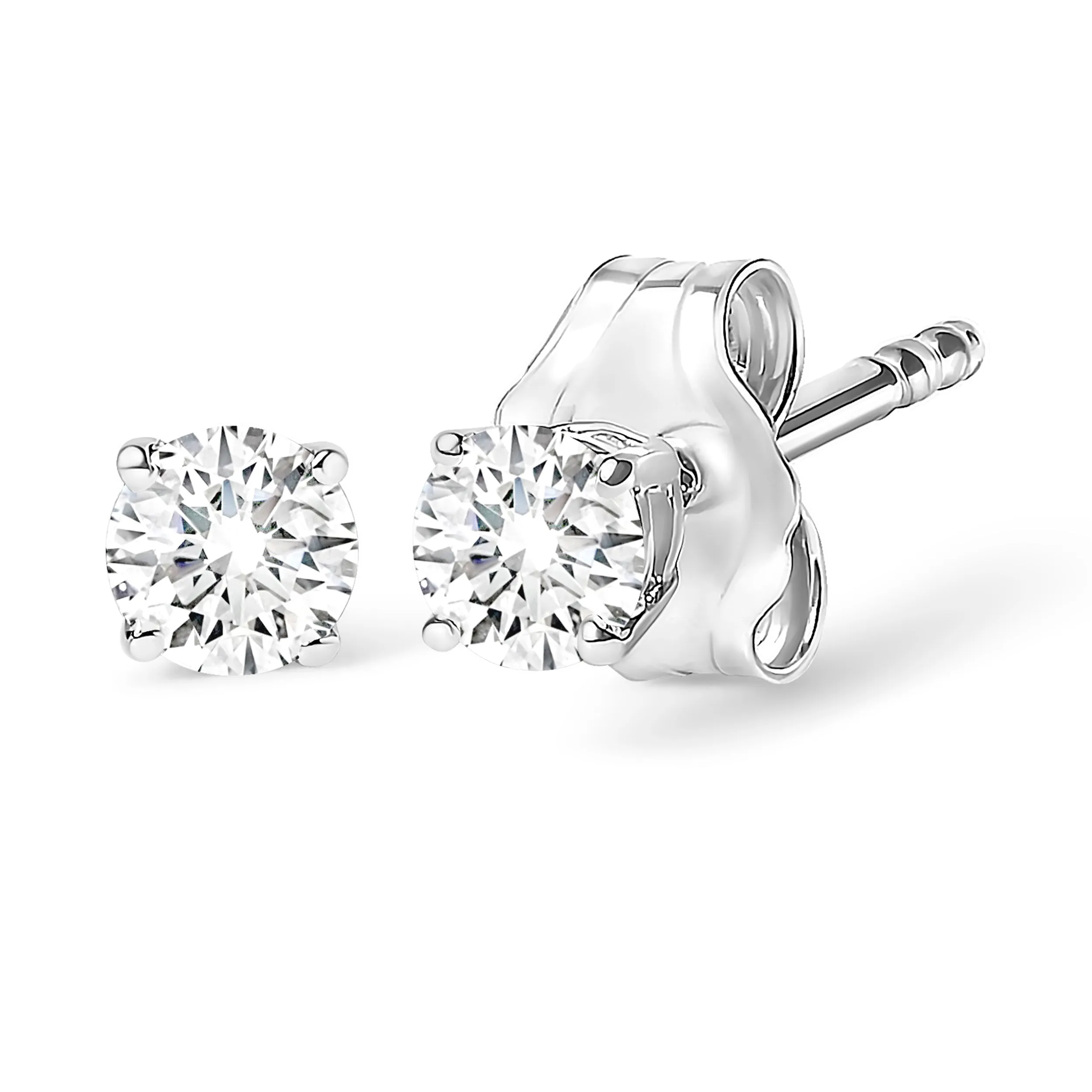 10K White Gold 1/4 Cttw Round Brilliant-Cut Near Colorless Diamond Classic 4-Prong Stud Earrings