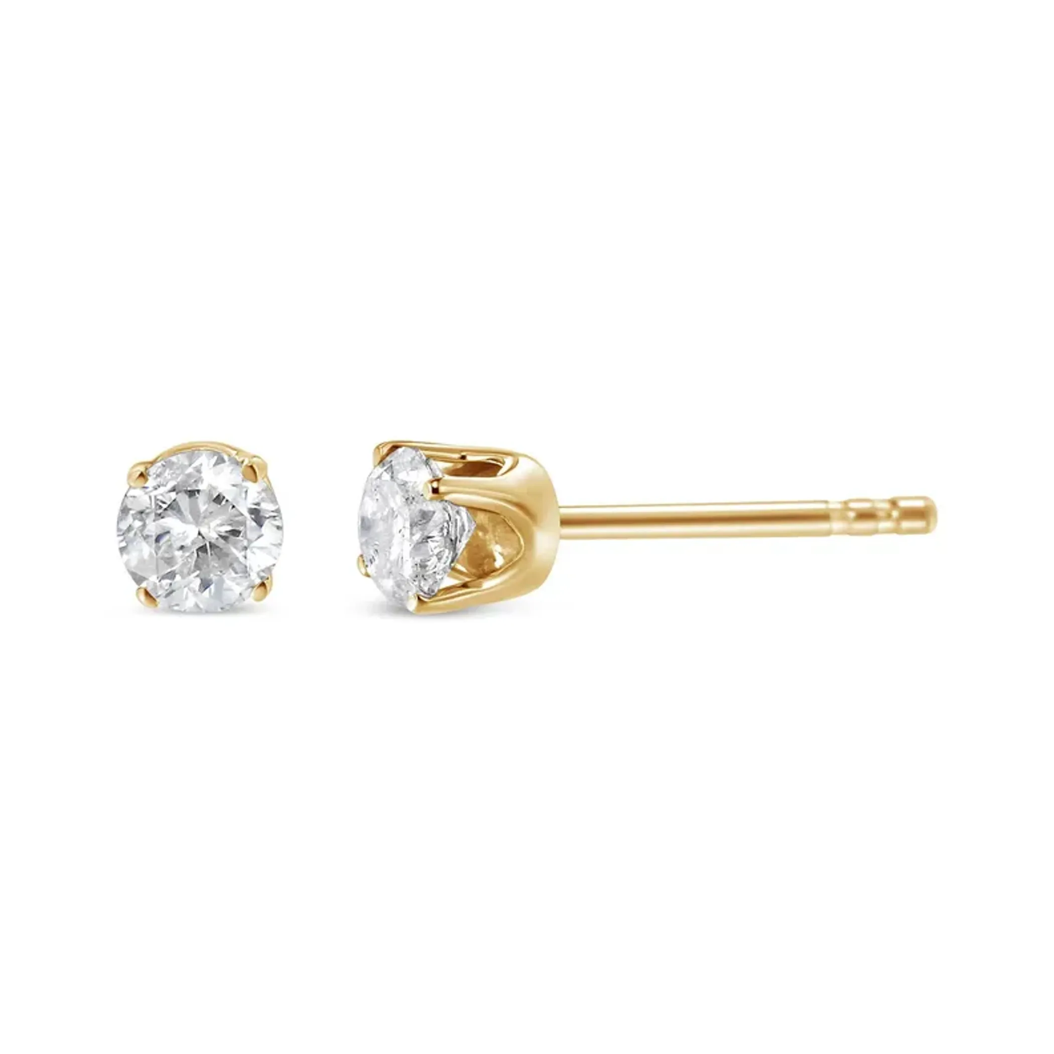 10K Yellow Gold over .925 Sterling Silver 1/5 Cttw Round Brilliant-Cut Diamond Classic 4-Prong Stud Earrings (K-L Color, I2-I3 Clarity)