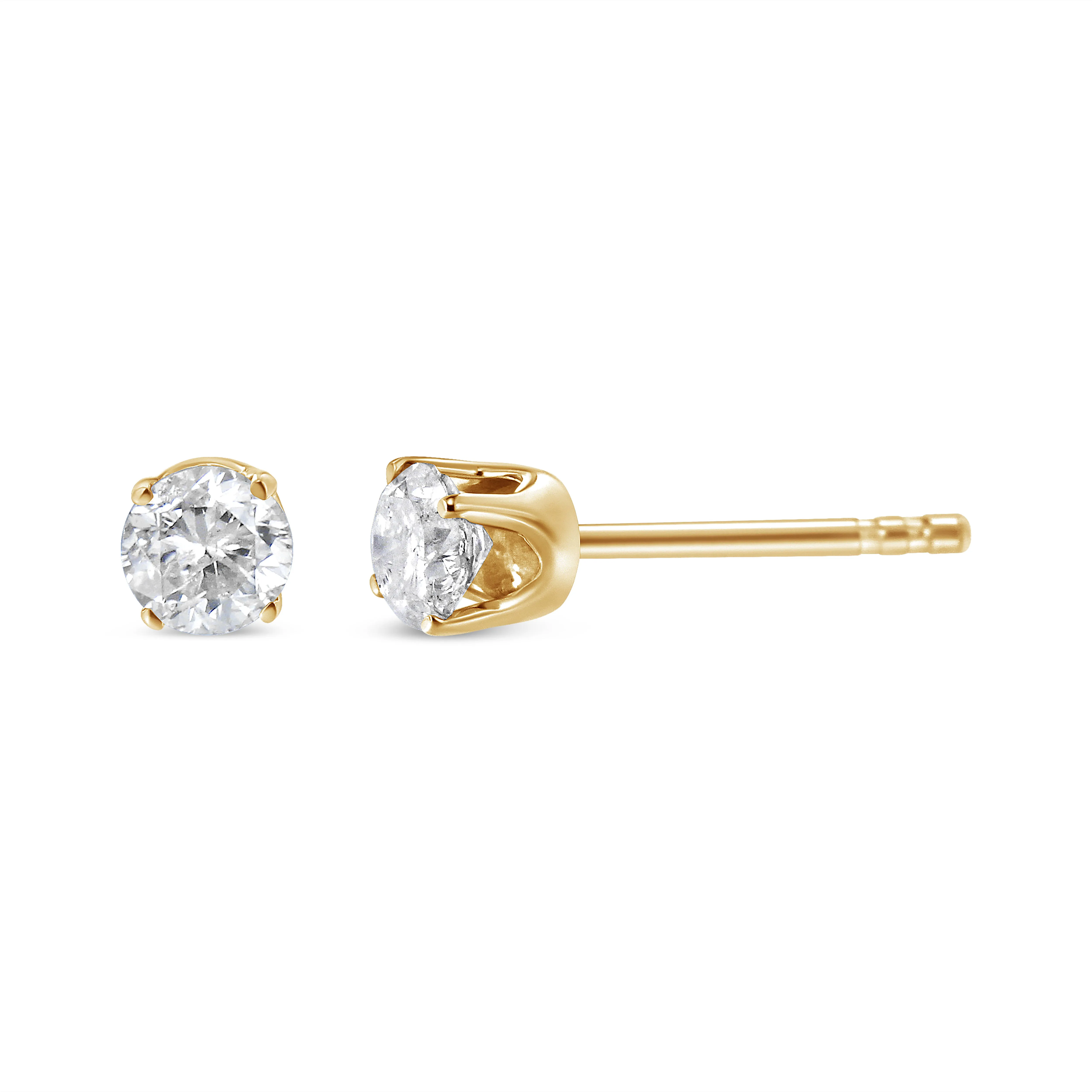 10K Yellow Gold over .925 Sterling Silver 3/4 Cttw Round Brilliant-Cut Diamond Classic 4-Prong Stud Earrings