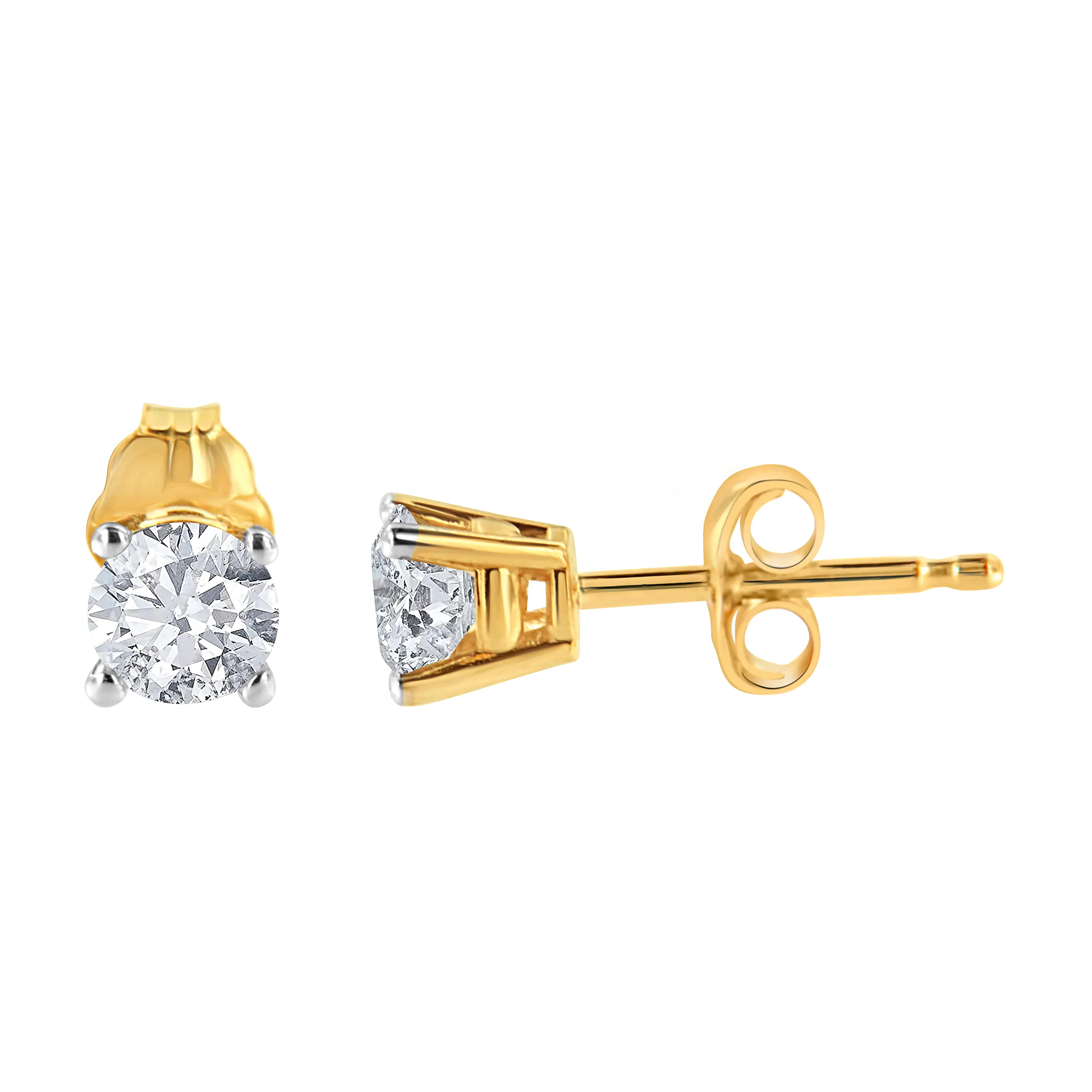 10K Yellow Gold over .925 Sterling Silver 3/4 Cttw Round Brilliant-Cut Diamond Classic 4-Prong Stud Earrings