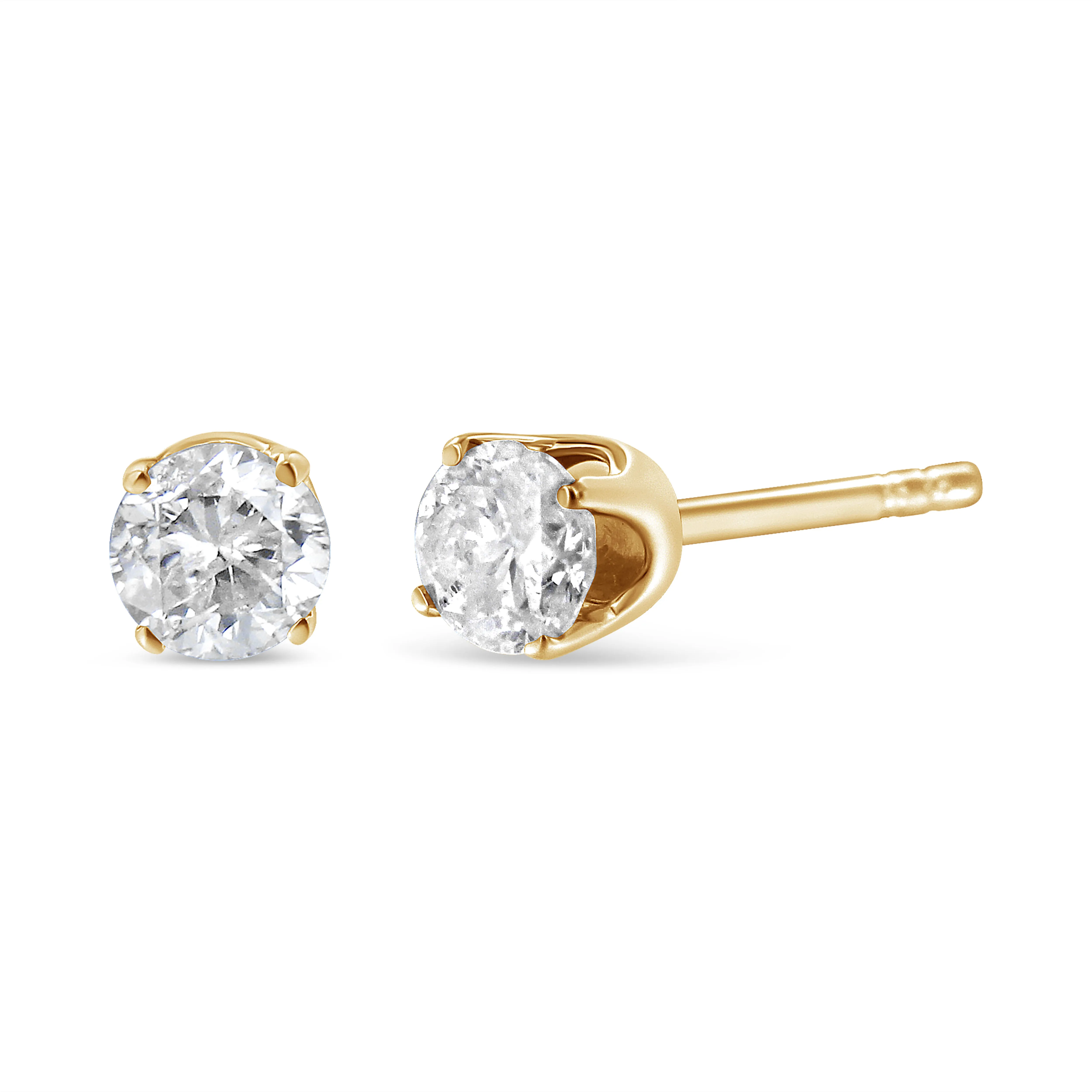 10K Yellow Gold over .925 Sterling Silver 3/4 Cttw Round Brilliant-Cut Diamond Classic 4-Prong Stud Earrings