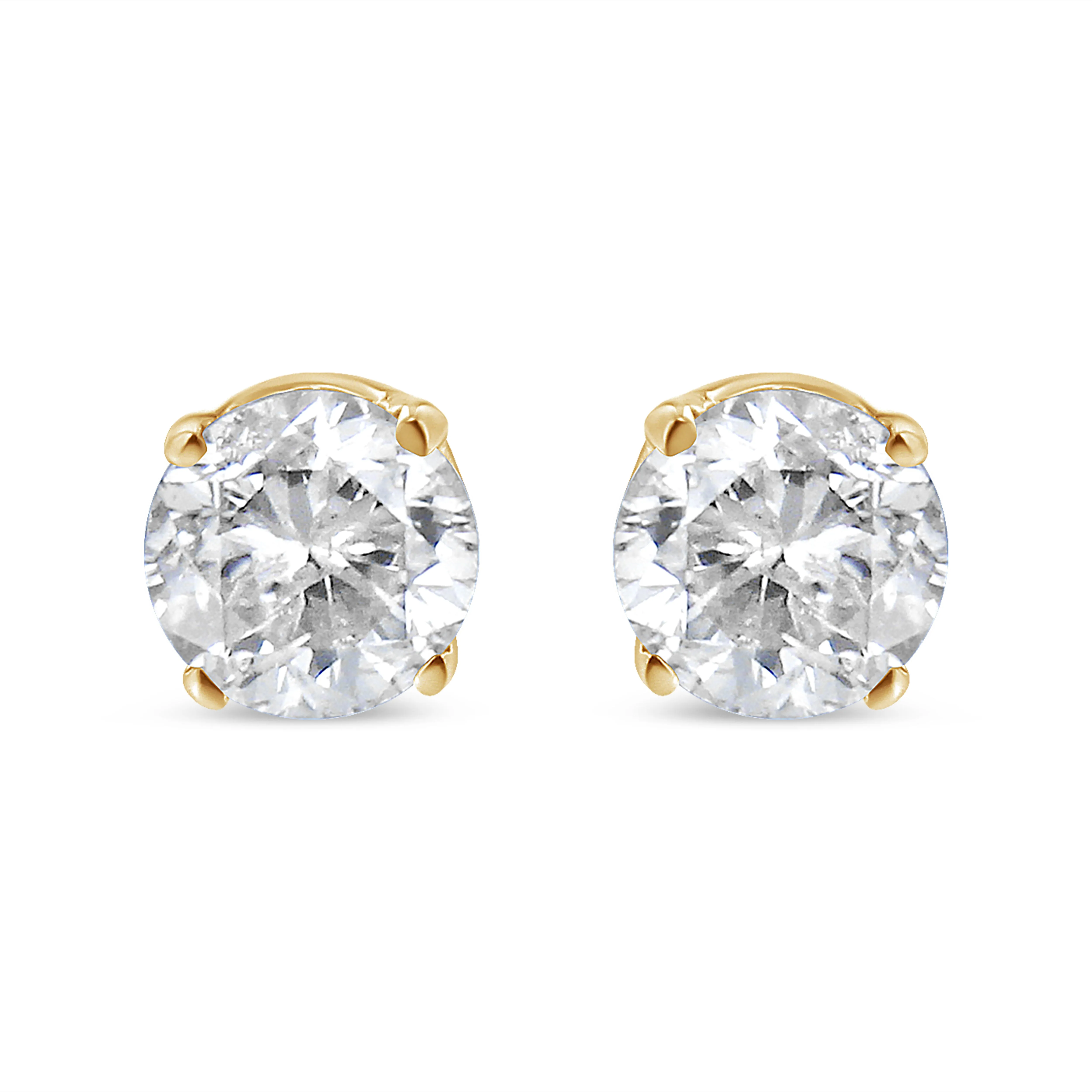 10K Yellow Gold over .925 Sterling Silver 3/4 Cttw Round Brilliant-Cut Diamond Classic 4-Prong Stud Earrings