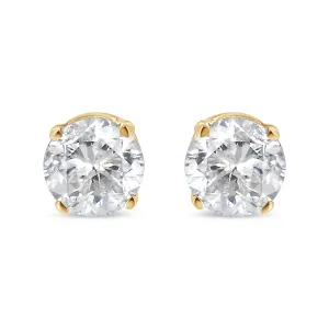 10K Yellow Gold over .925 Sterling Silver 3/4 Cttw Round Brilliant-Cut Diamond Classic 4-Prong Stud Earrings