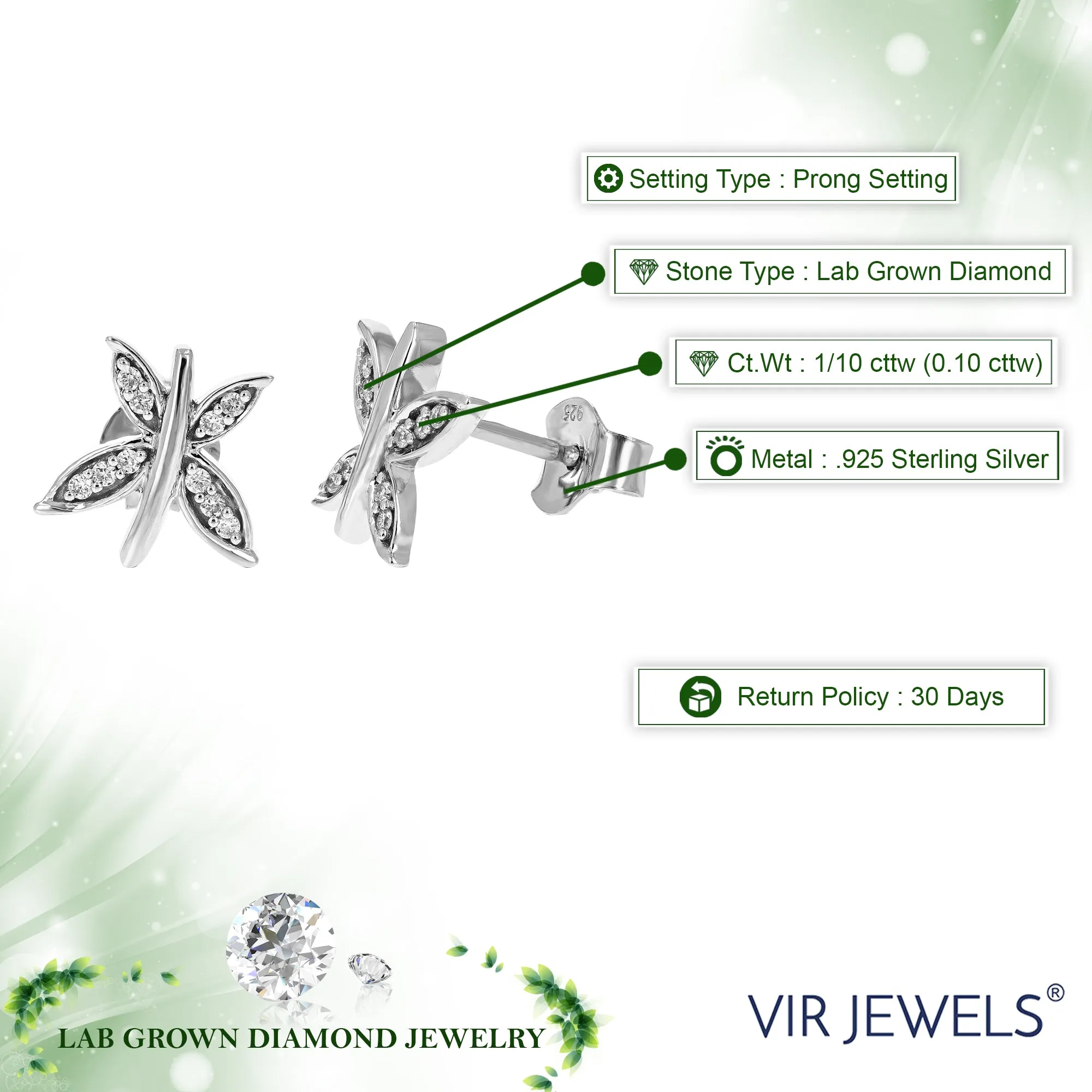 1/10 cttw Diamond Butterfly Composite Stud Earrings in Sterling Silver