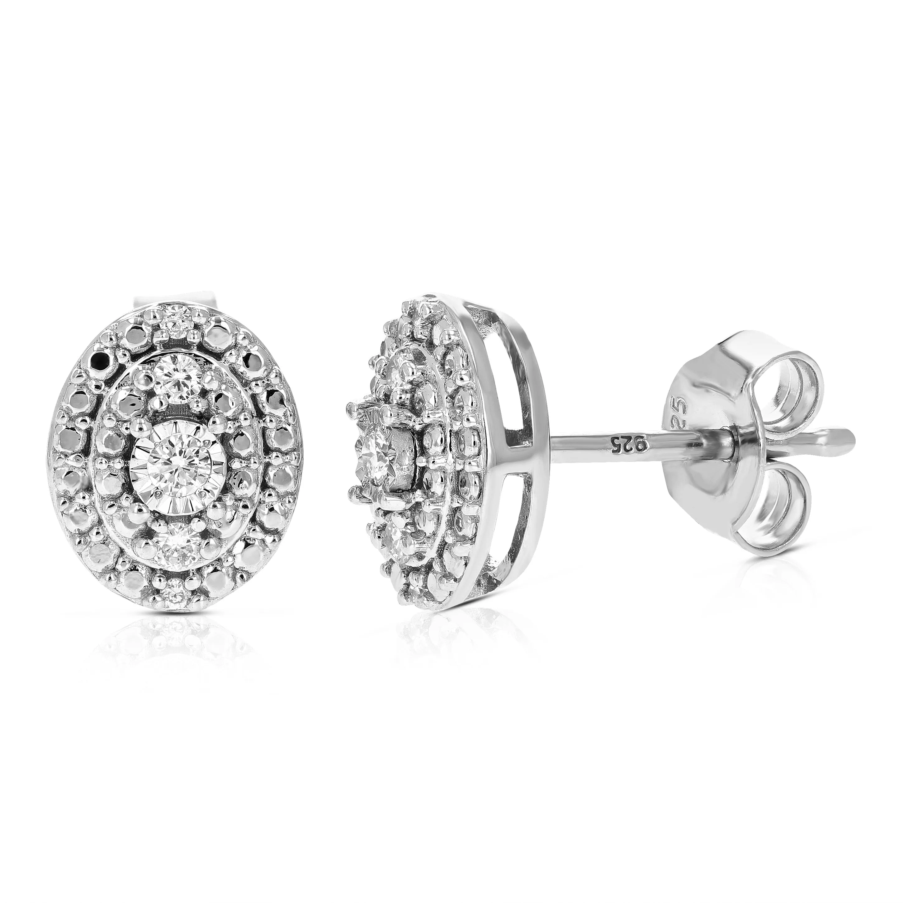 1/10 cttw Diamond Oval Composite Stud Earrings in Sterling Silver