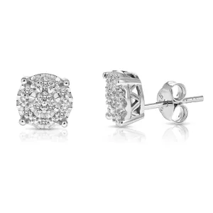 1/10 cttw Lab Grown Diamond Stud Earrings in .925 Sterling Silver Push Backs Round Shape