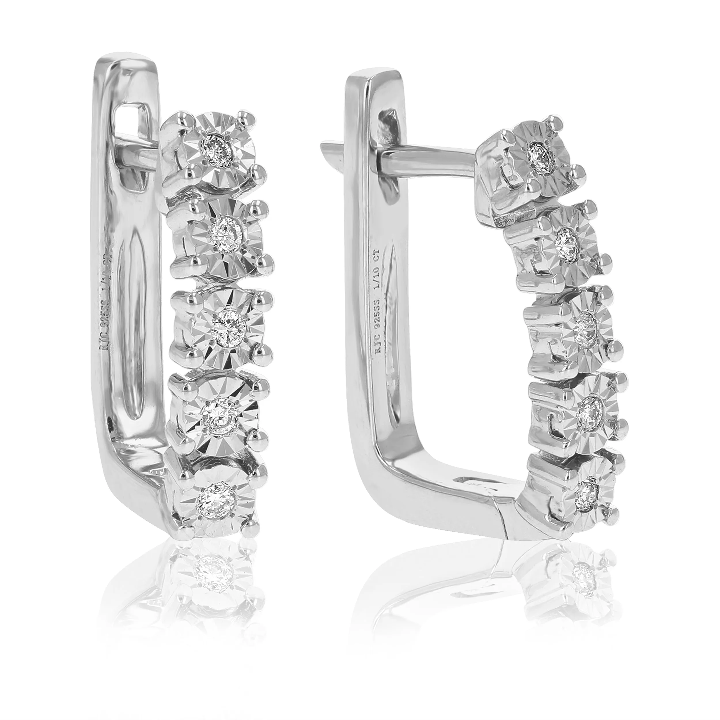 1/10 cttw Round Lab Grown Diamond Hoop Earrings in .925 Sterling Silver Prong Set 1/2 Inch