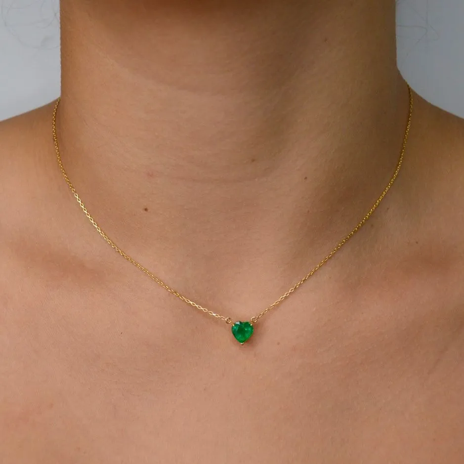 1.16ct Emerald 18K Gold Heart Solitaire Necklace