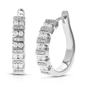 1/2 cttw Round Lab Grown Diamond hoop earrings .925 Sterling Silver Channel/Prong Set