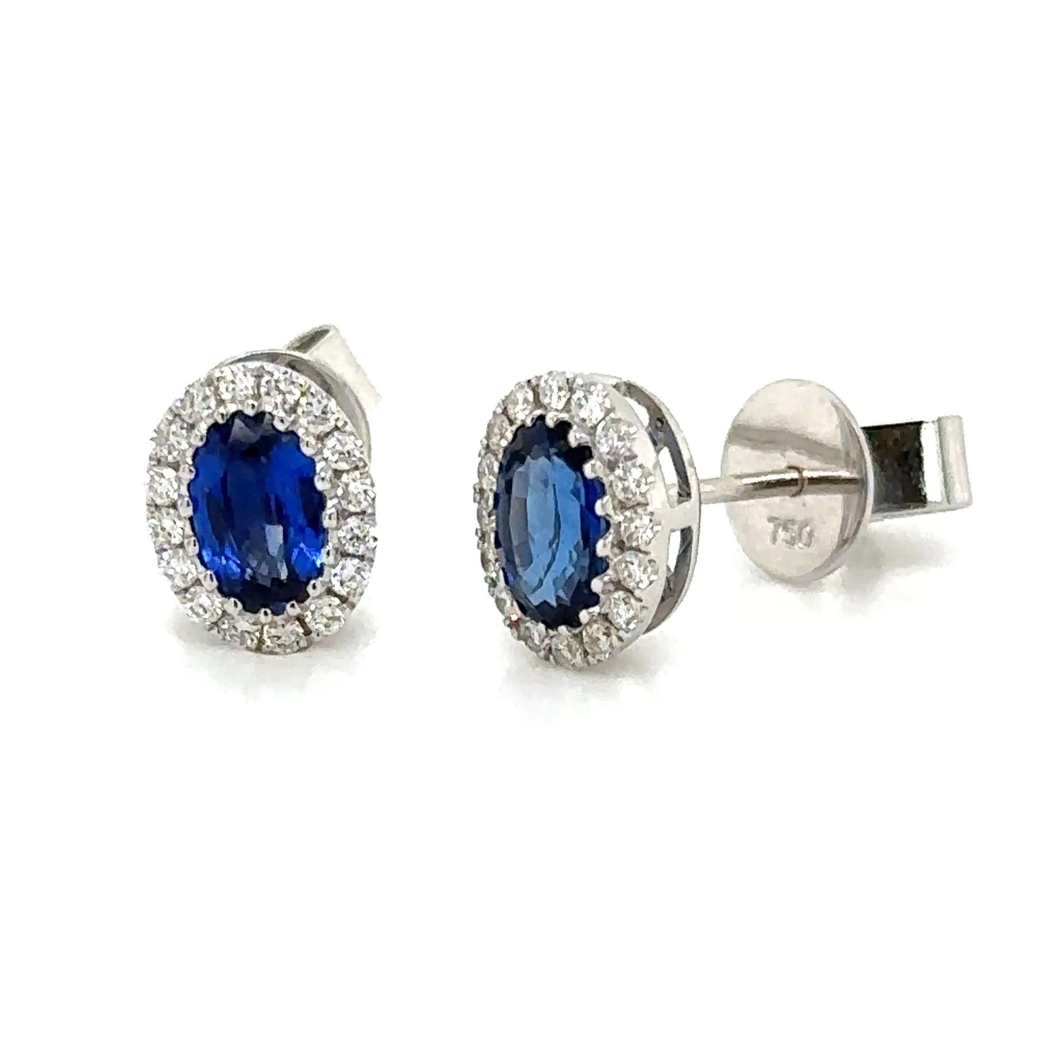 1.28ct tw Ladies Diamond and Blue Oval Sapphire Earrings