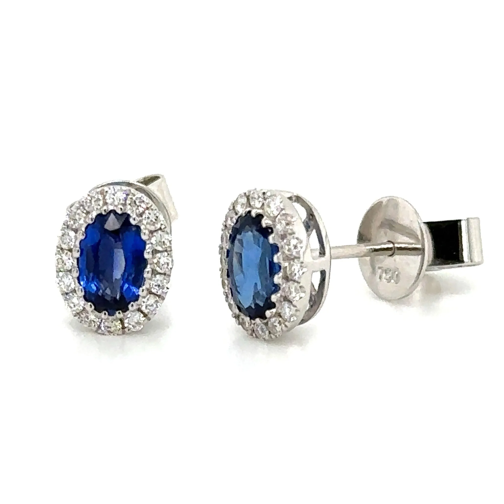 1.28ct tw Ladies Diamond and Blue Oval Sapphire Earrings