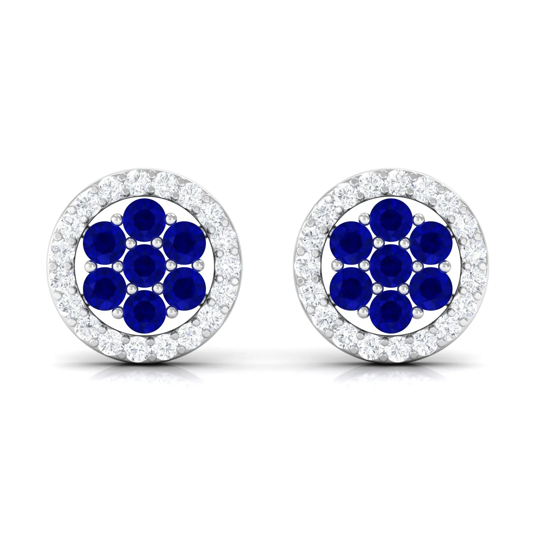 1/4 CT Created Blue Sapphire Cluster Earrings with Diamond Halo