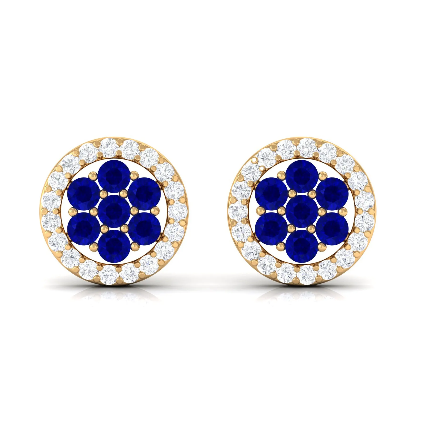 1/4 CT Created Blue Sapphire Cluster Earrings with Diamond Halo