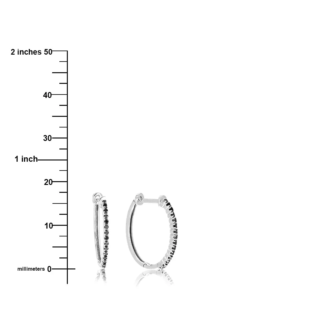 1/4 cttw Black Diamond Hoop Earrings .925 Sterling Silver Prong Set 3/4 Inch