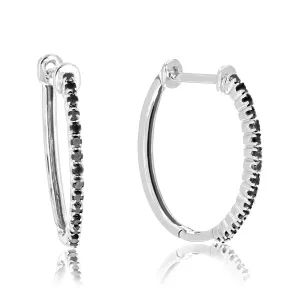 1/4 cttw Black Diamond Hoop Earrings .925 Sterling Silver Prong Set 3/4 Inch