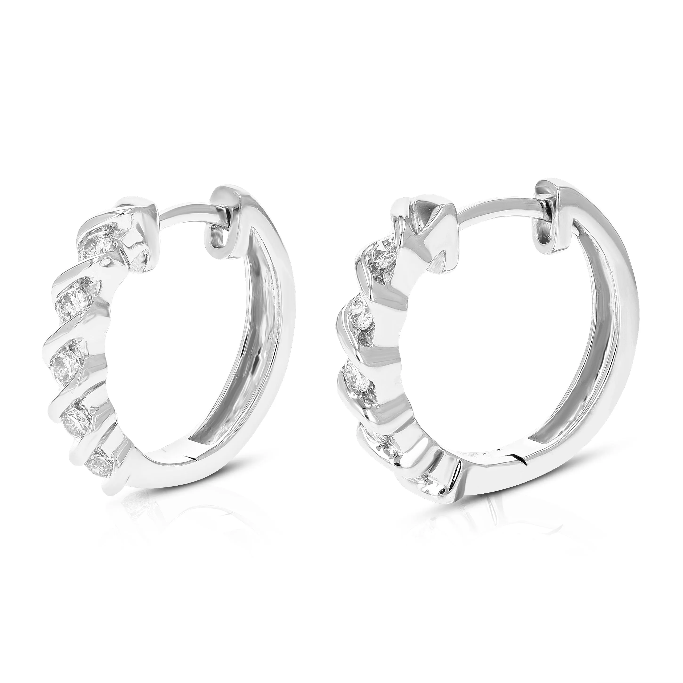 1/4 cttw Lab Grown Diamond Channel Hoop Earrings Sterling Silver