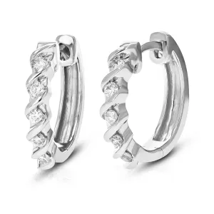 1/4 cttw Round Lab Grown Diamond Hoop Earrings .925 Sterling Silver Channel Set 2/3 Inch