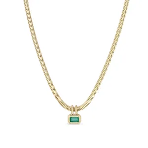 14k Emerald Cut Emerald Pendant Snake Chain Necklace