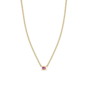 14k Emerald Cut Pink Sapphire Bezel XS Curb Chain Necklace