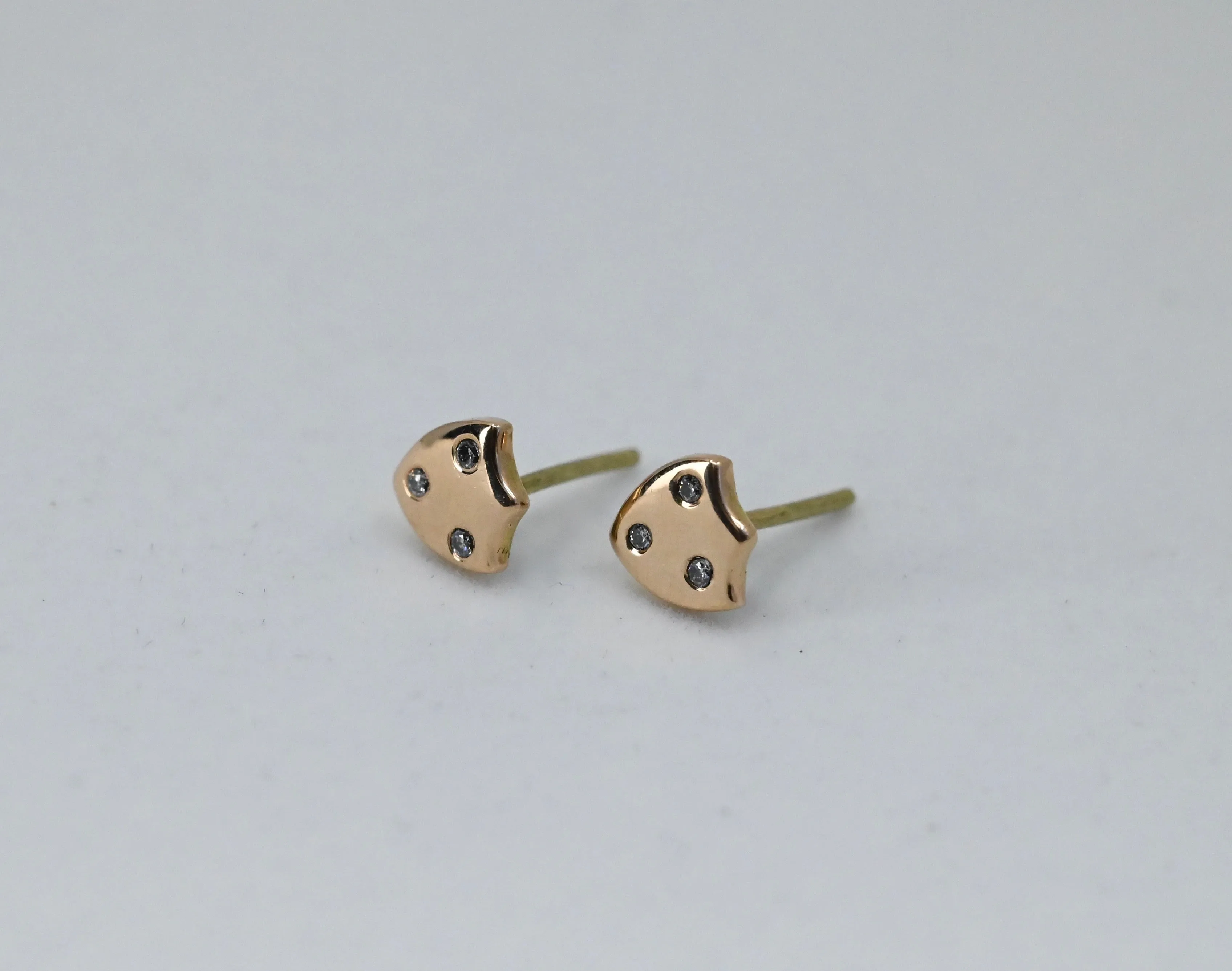 14k Gold & Diamond Shield Studs Earrings