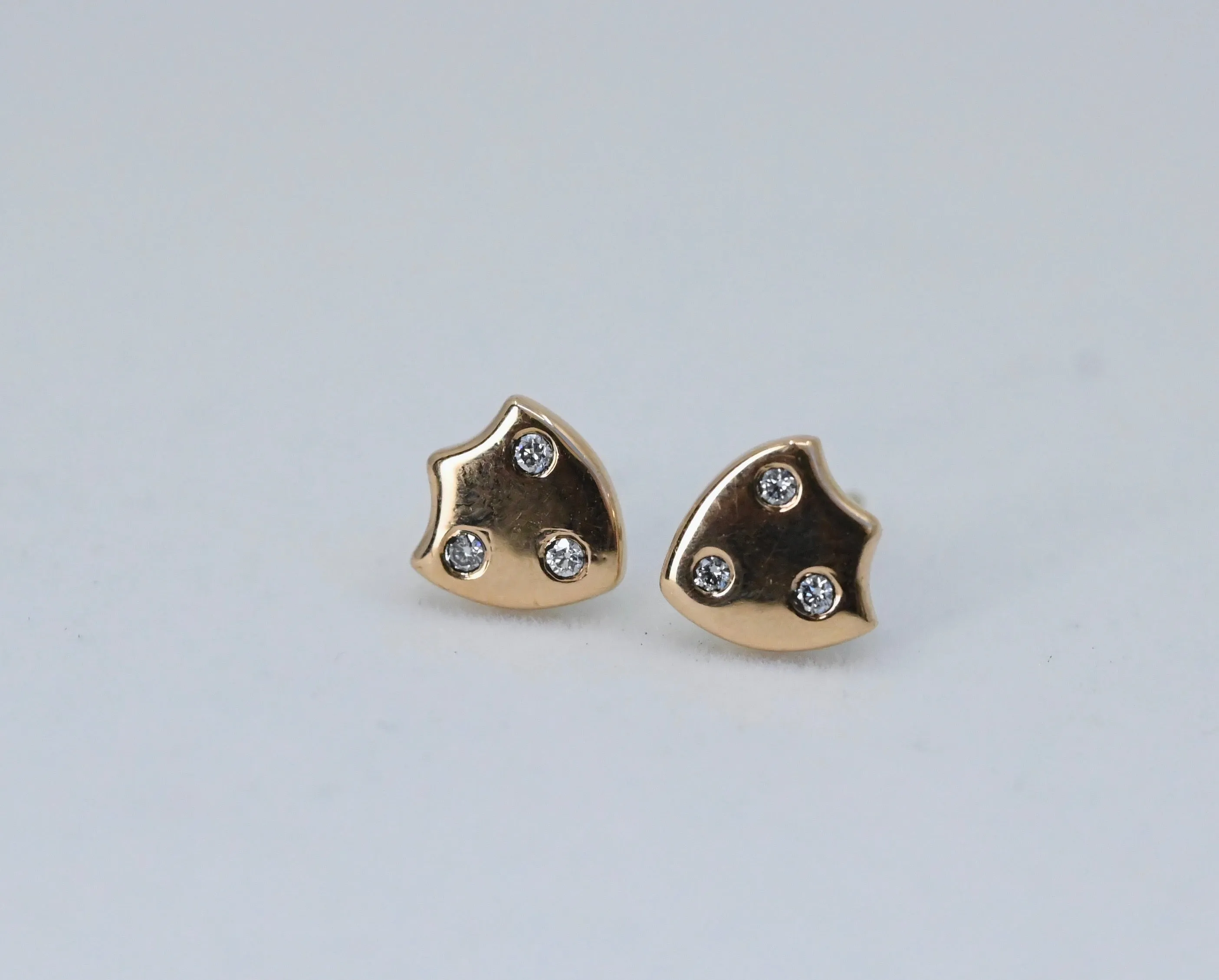 14k Gold & Diamond Shield Studs Earrings