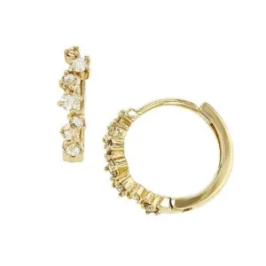 14K Gold and Diamond Hoop Earrings Random Setting