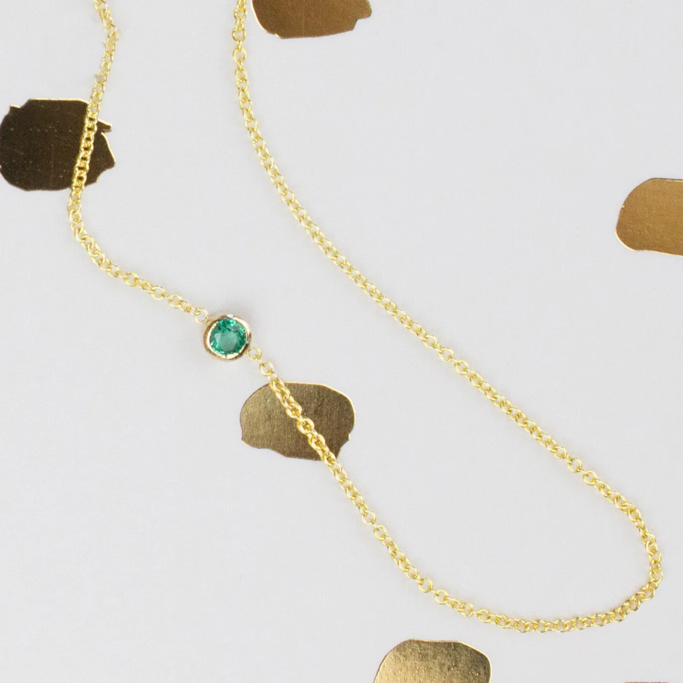 14K Gold Asymmetrical Birthstone Necklace - Emerald (May)