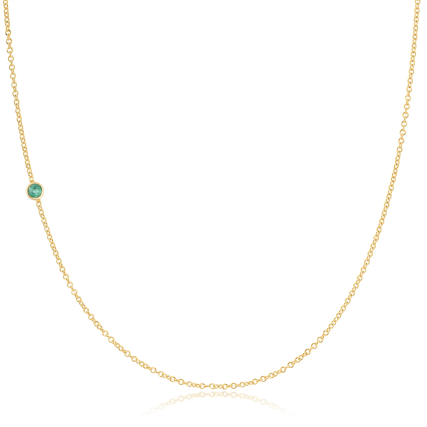 14K Gold Asymmetrical Birthstone Necklace - Emerald (May)