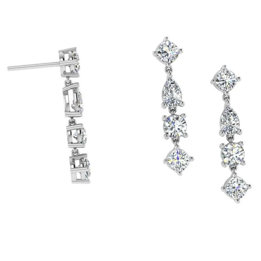 14k Gold Fantasy Cut Diamond Dangle Earrings