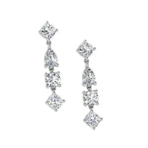 14k Gold Fantasy Cut Diamond Dangle Earrings