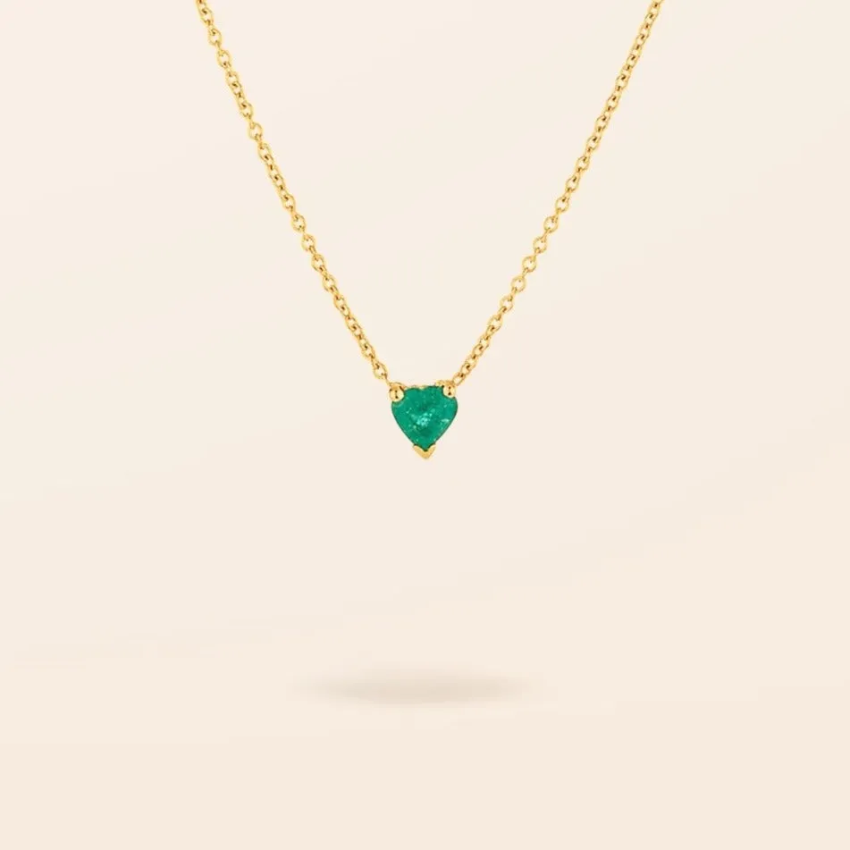 14K Gold Heart Shaped Emerald Necklace