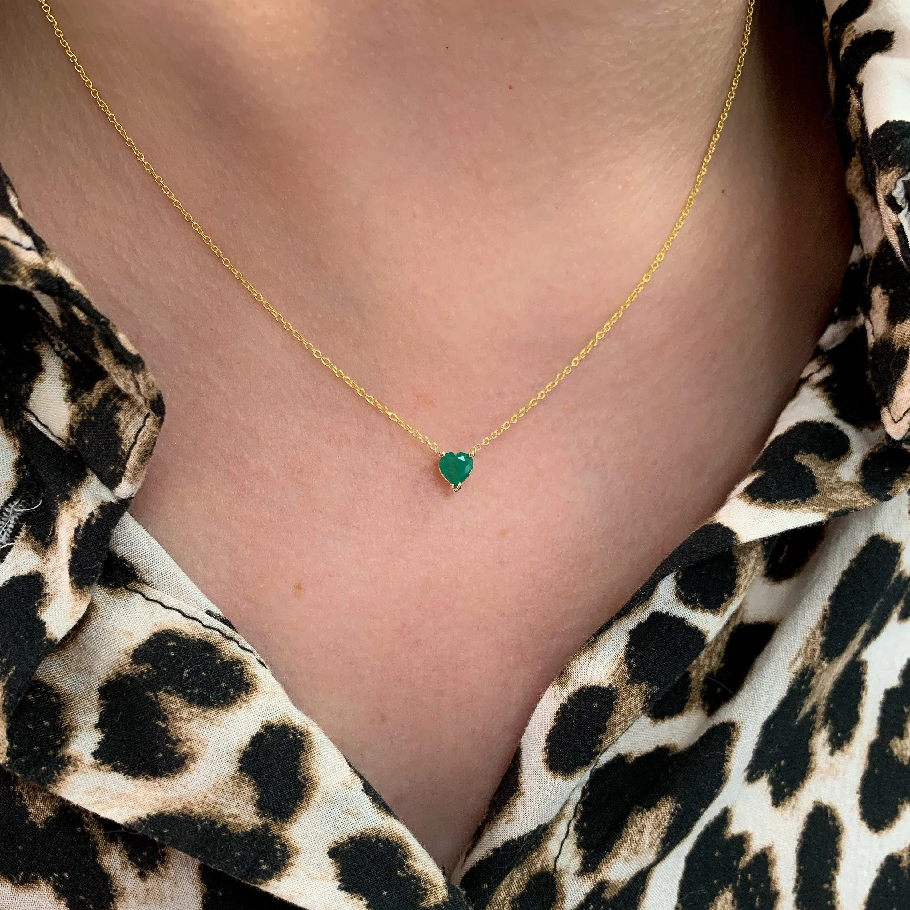 14K Gold Heart Shaped Emerald Necklace