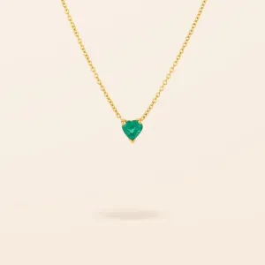 14K Gold Heart Shaped Emerald Necklace