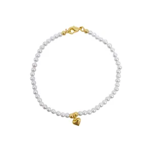 14k Gold Plated Seed Pearl and Heart Bracelet