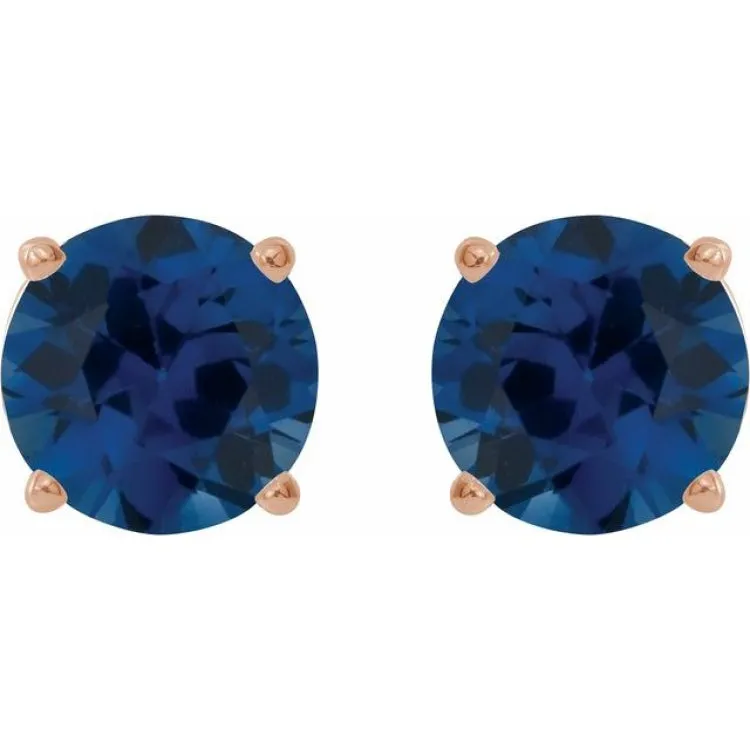 14K Rose 8 mm Lab-Grown Blue Sapphire Stud Earrings